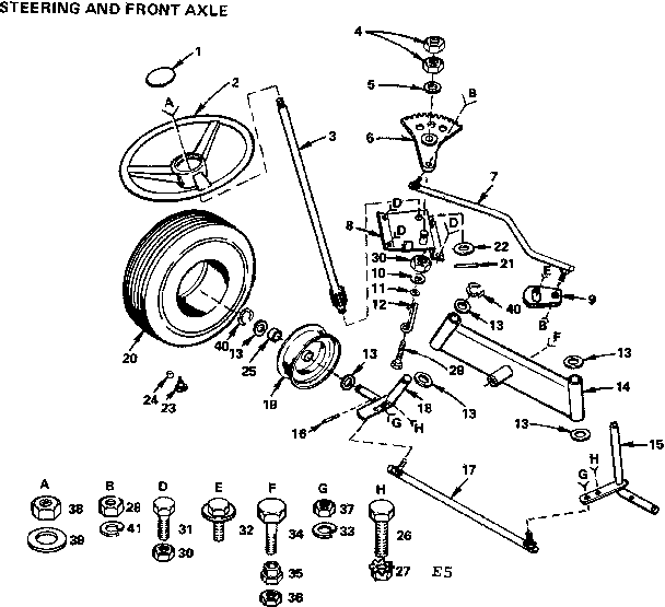 Steering And Front Axle Diagram and Parts List for 917255270  Craftsman Lawn Tractor