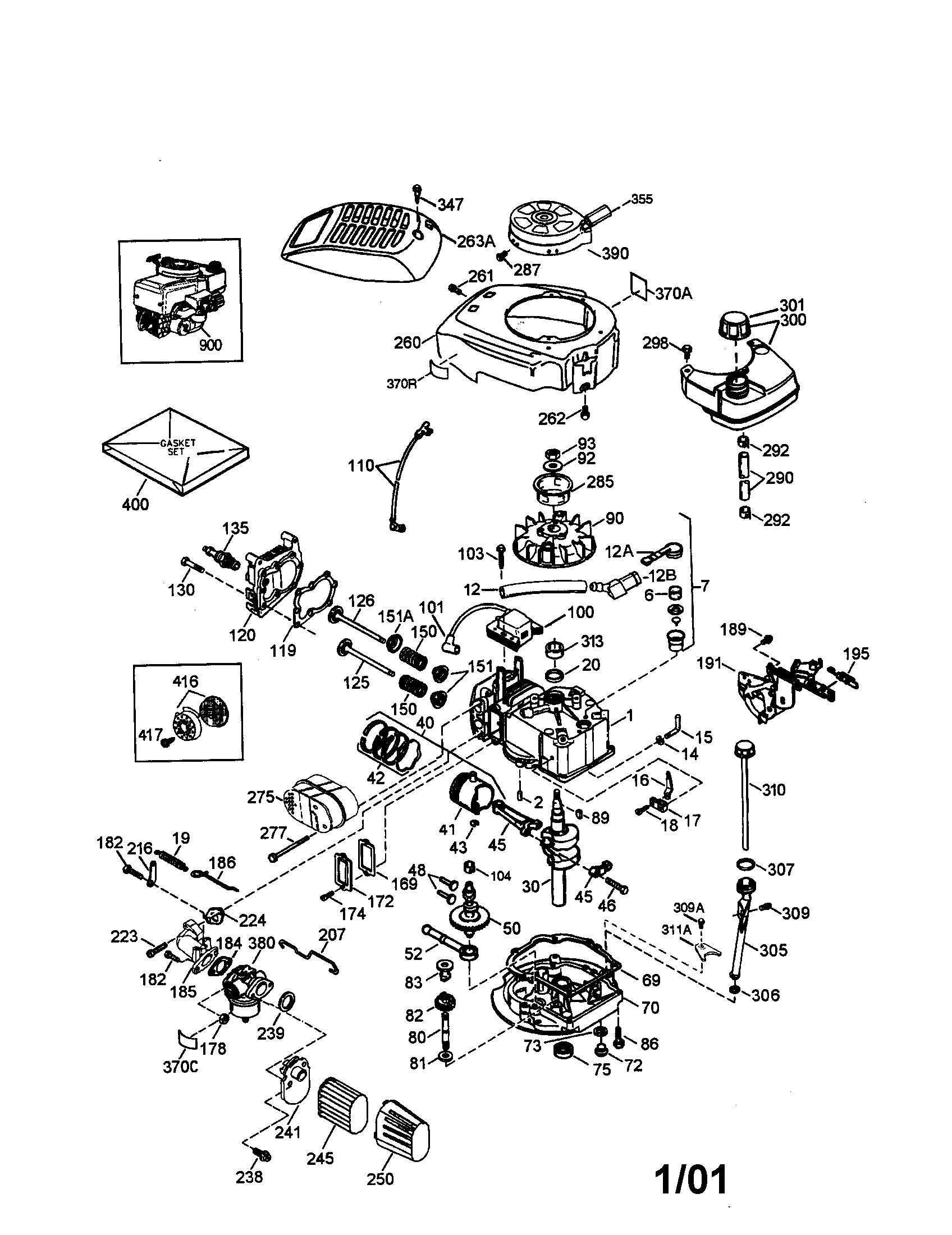 4-cycle Engine Diagram and Parts List for 143016710  Craftsman Engine