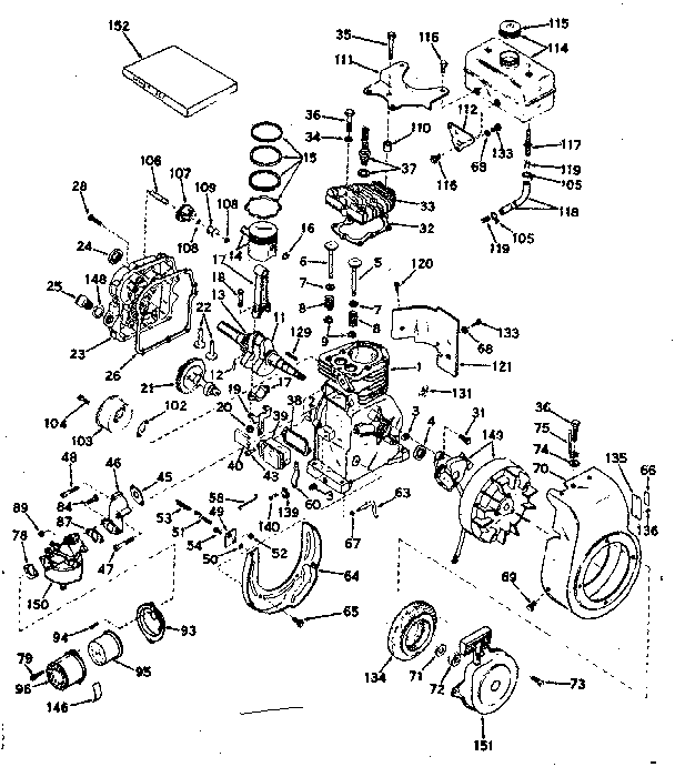 Basic Engine Diagram and Parts List for 143541122  Craftsman Engine