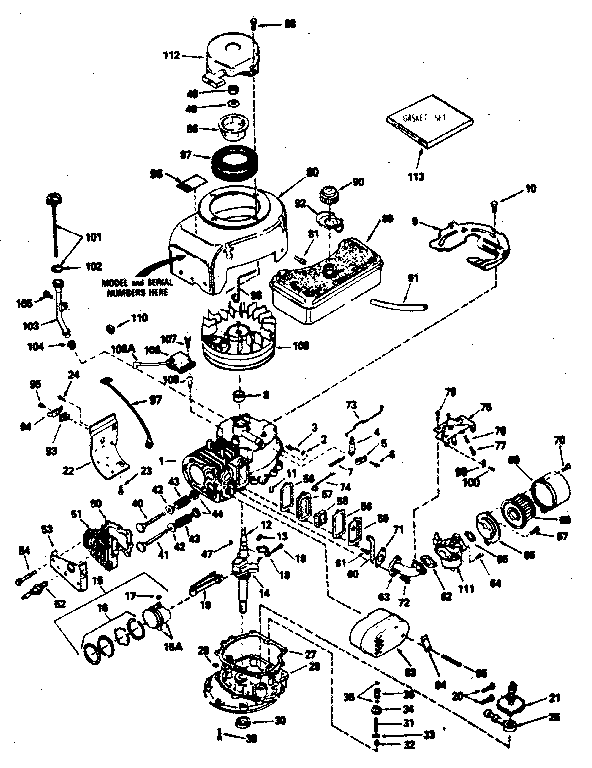 Basic Engine Diagram and Parts List for 143366182  Craftsman Engine