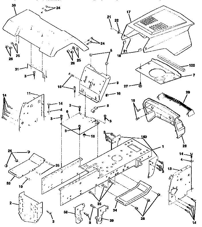 Chassis And Enclosures Diagram and Parts List for 917258110  Craftsman Lawn Tractor