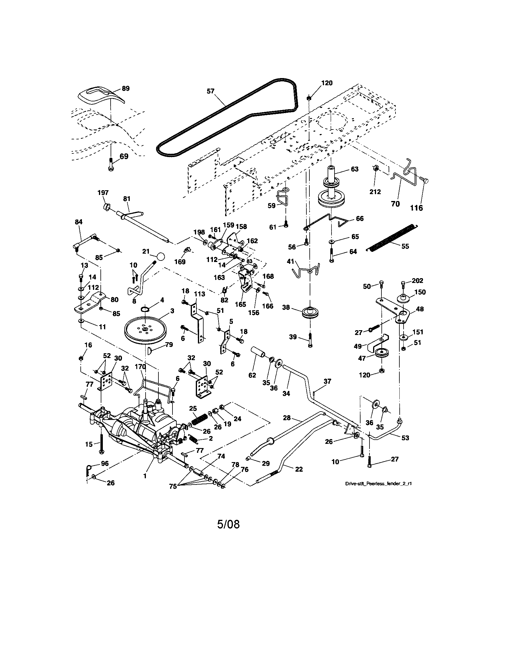 Ground Drive Diagram and Parts List for 917287053  Craftsman Lawn Tractor