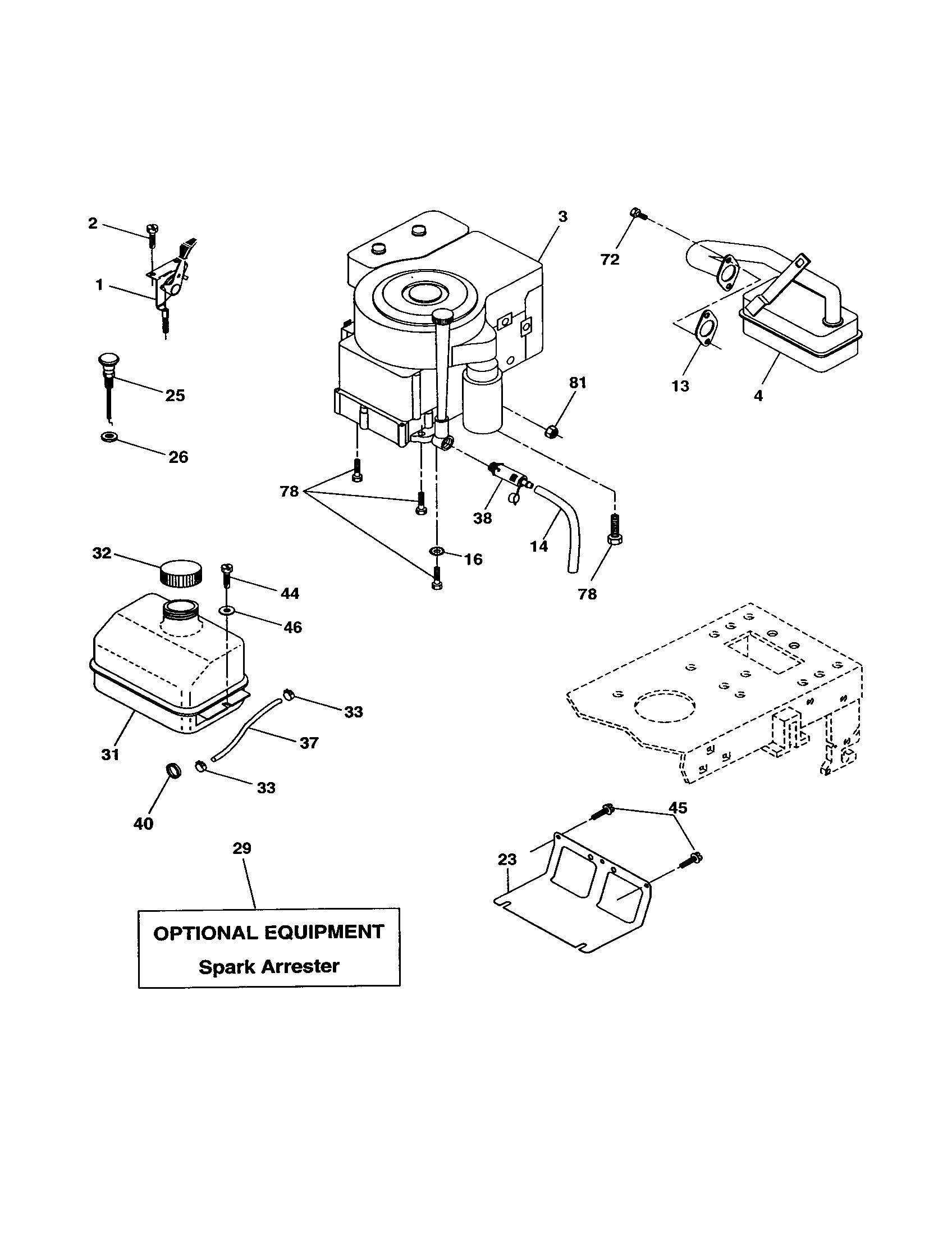 Engine Diagram and Parts List for 917277190  Craftsman Lawn Tractor