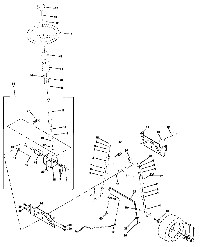 Steering Assembly Diagram and Parts List for 917258110  Craftsman Lawn Tractor