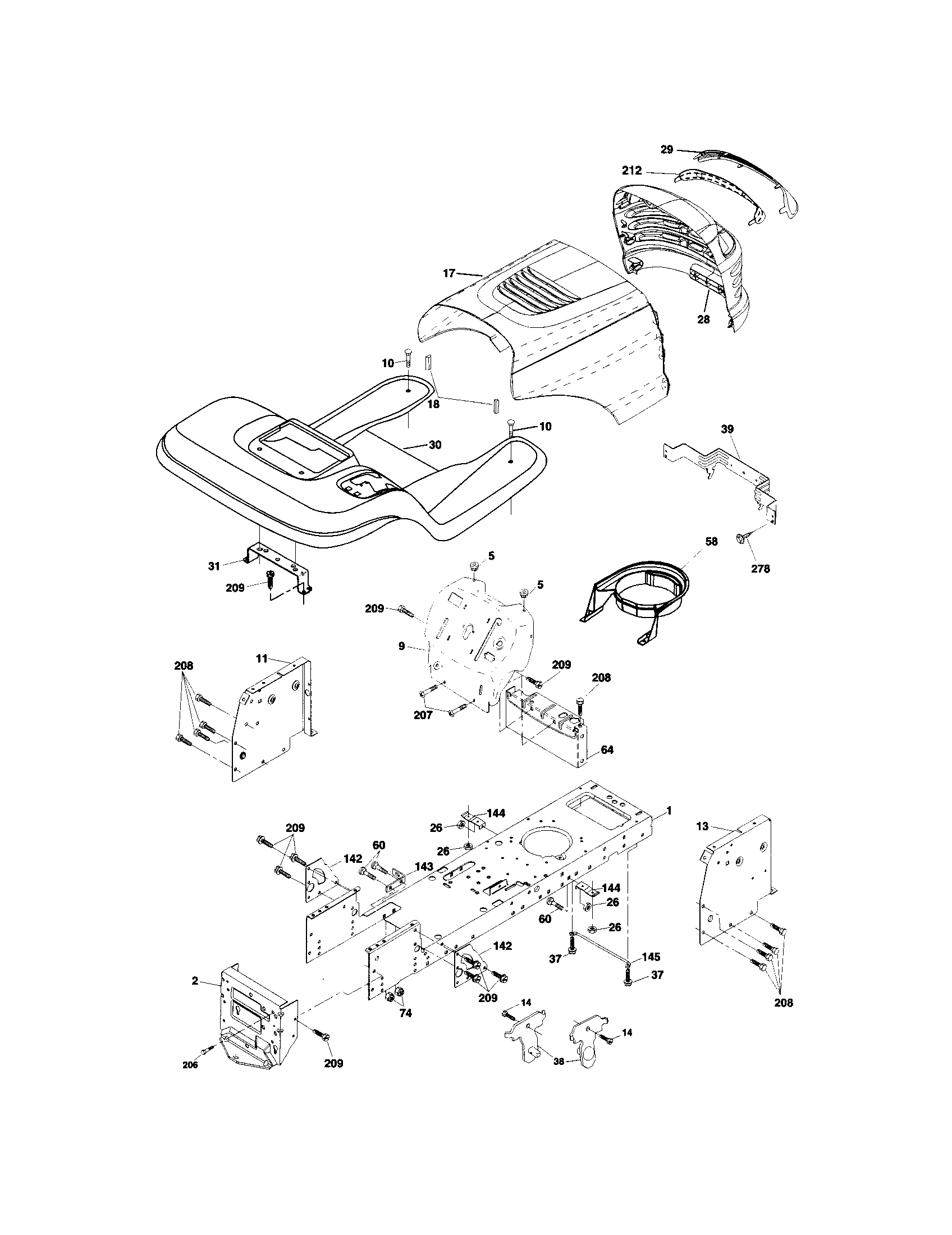 Chassis And Enclosures Diagram and Parts List for 917273513  Craftsman Lawn Tractor