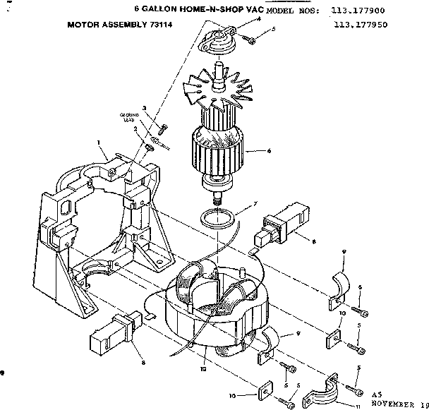 Motor Assembly 73114 Diagram and Parts List for 113177900  Craftsman Filters & Accessories