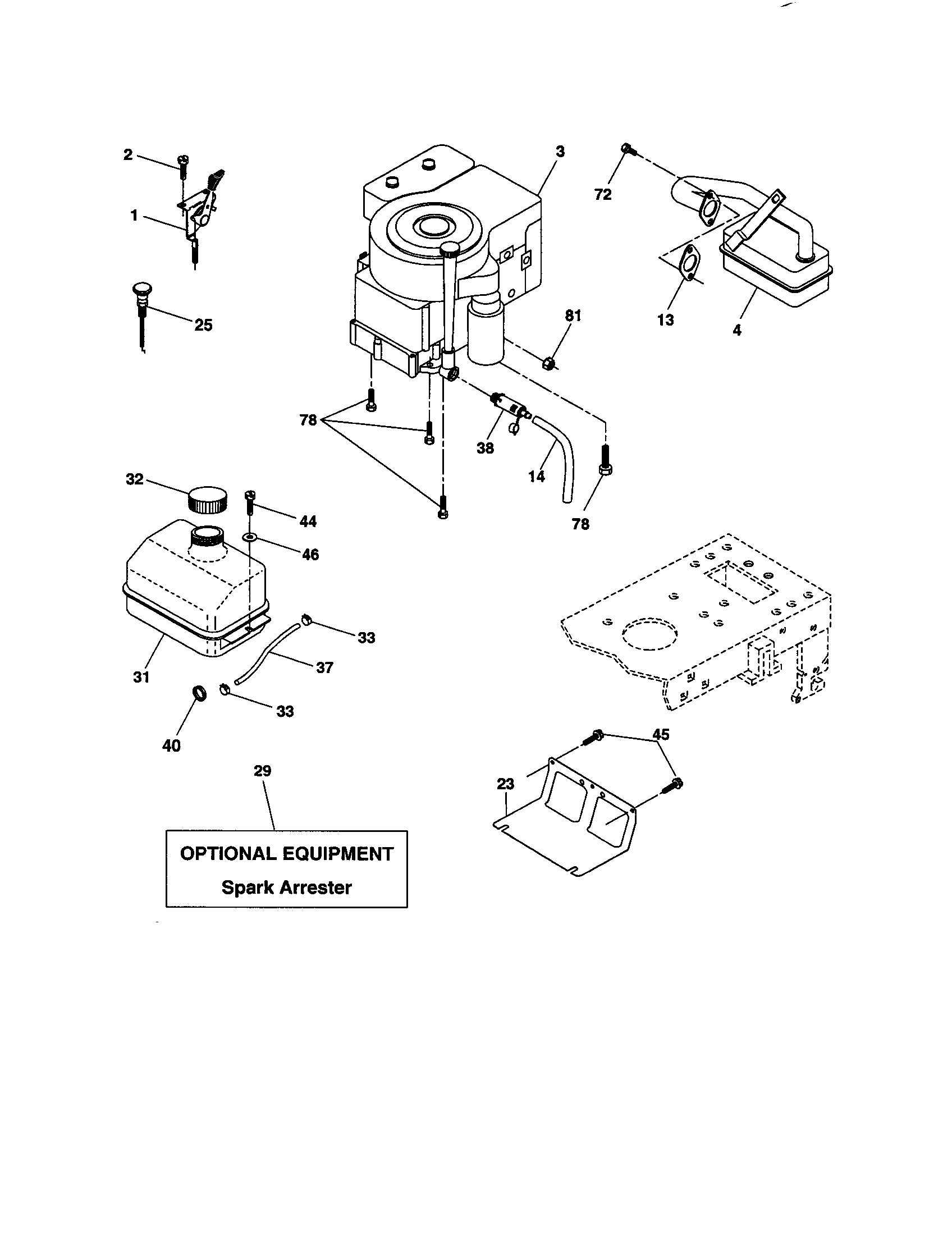 Engine Diagram and Parts List for 917277363  Craftsman Lawn Tractor