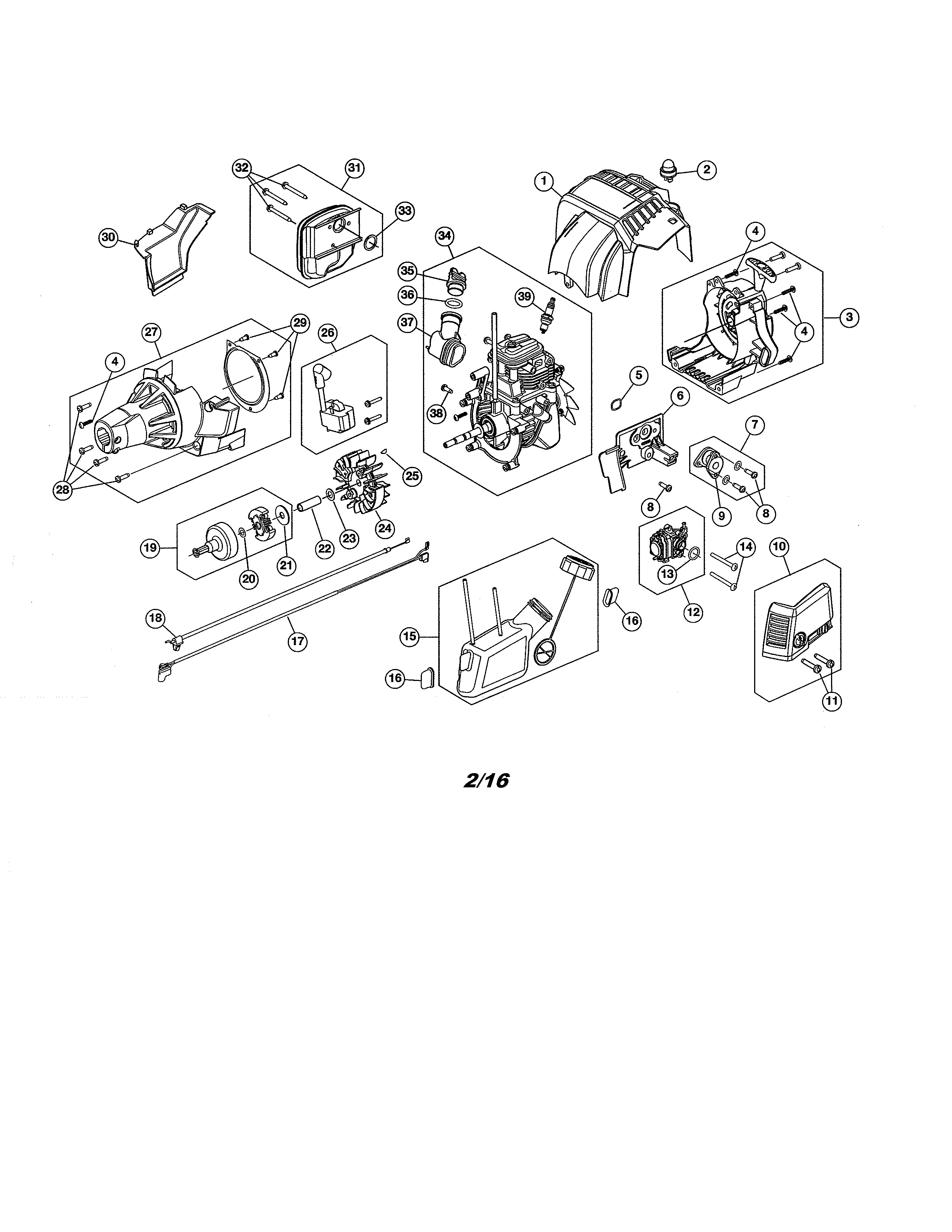 Fuel Tank/shortblock Diagram and Parts List for 316731703  Craftsman Trimmer
