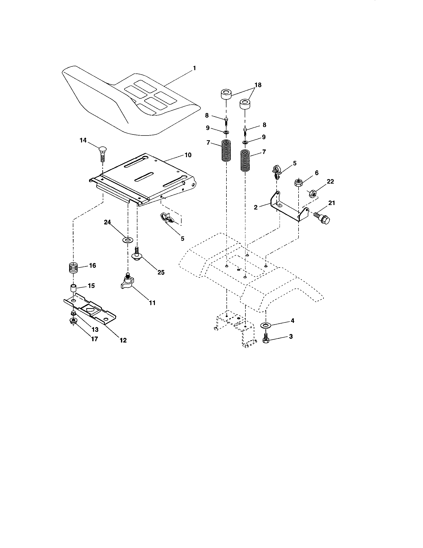 Seat Assembly Diagram and Parts List for 917274032  Craftsman Lawn Tractor