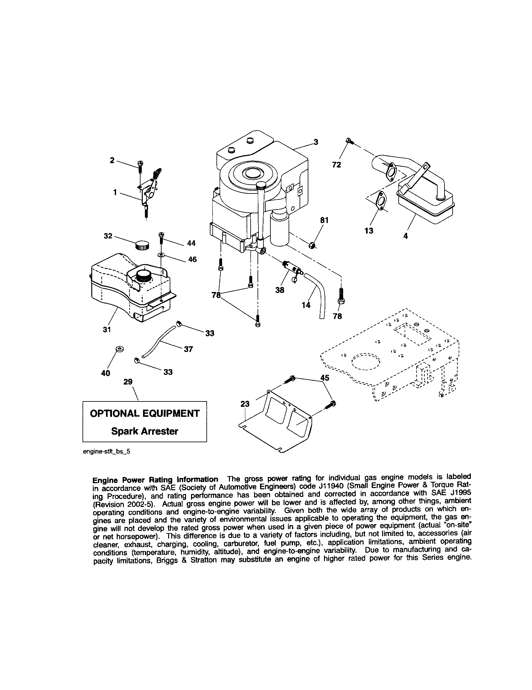 Engine Diagram and Parts List for 917288050  Craftsman Lawn Tractor