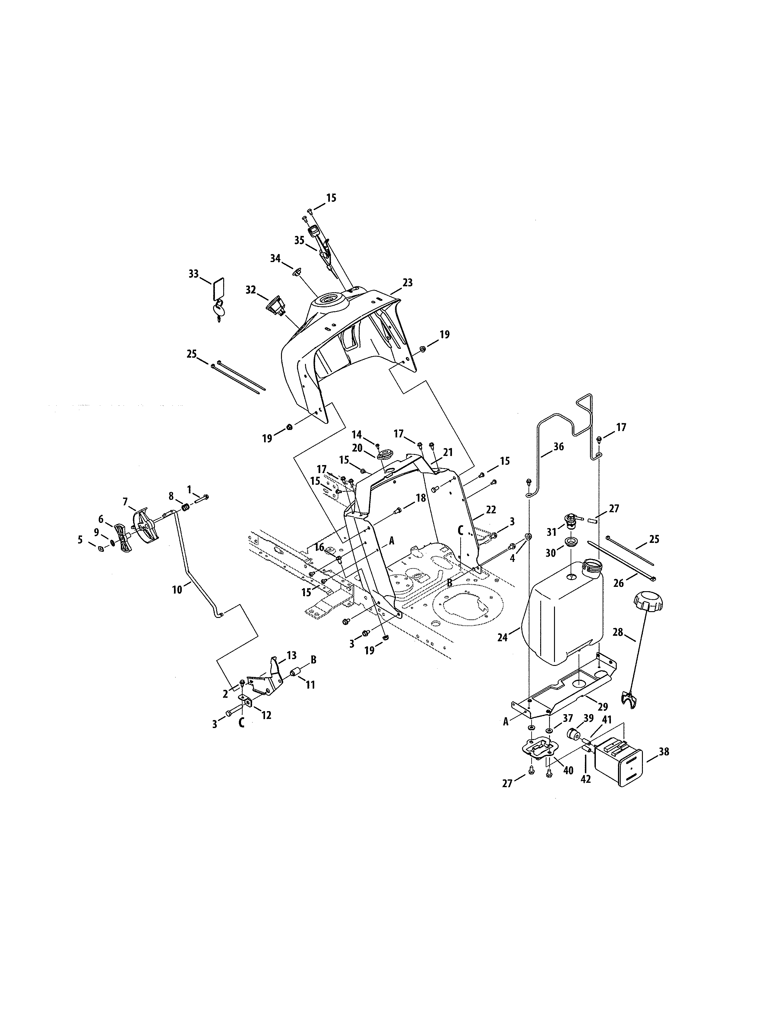 Upper Dash Panel/fuel Tank Diagram and Parts List for 247203754  Craftsman Lawn Tractor