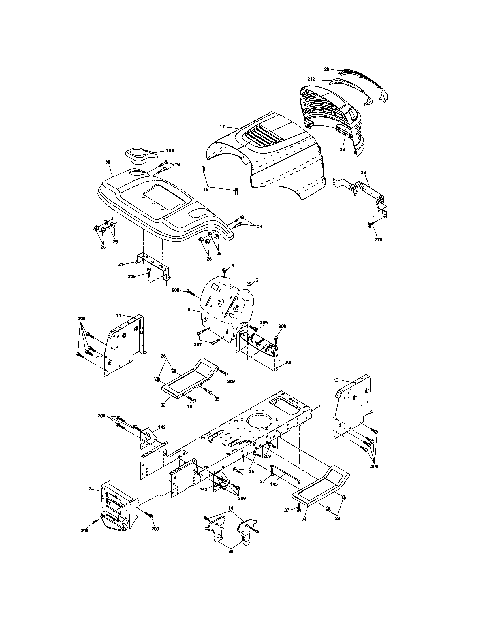Chassis And Enclosures Diagram and Parts List for 917275401  Craftsman Lawn Tractor