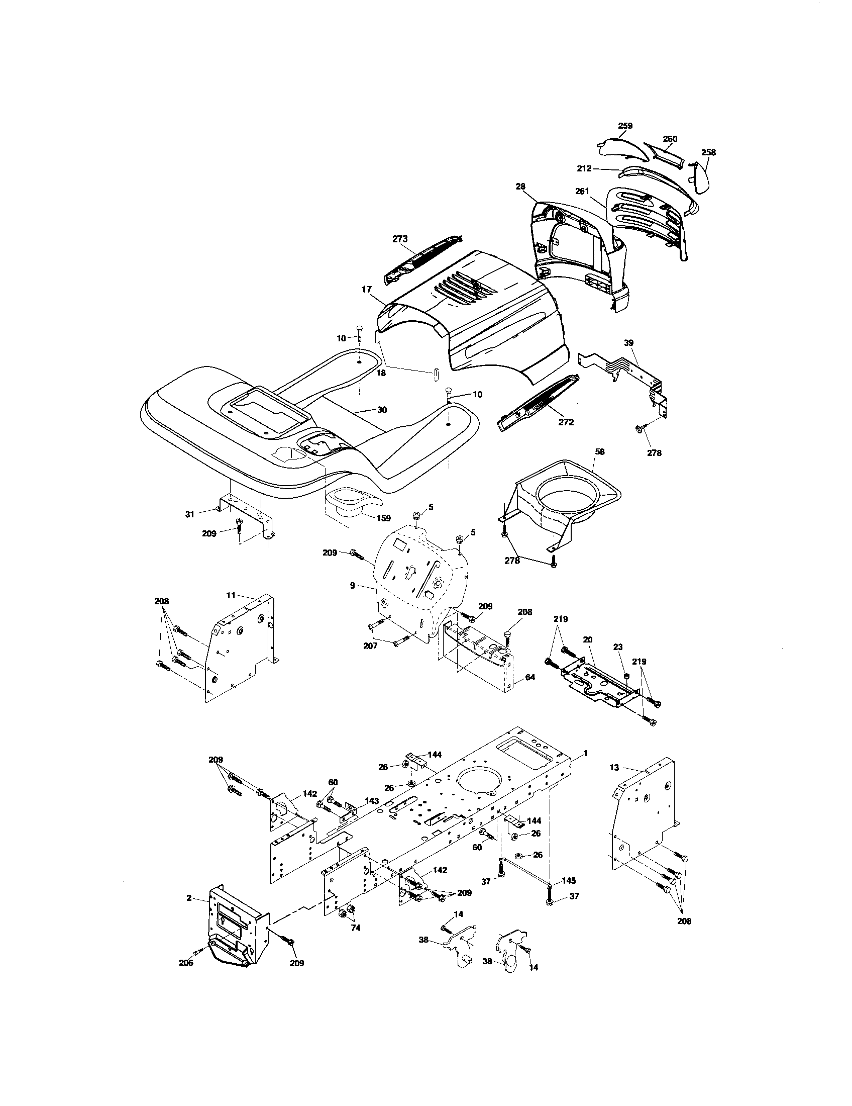 Chassis And Enclosures Diagram and Parts List for 917276823  Craftsman Lawn Tractor