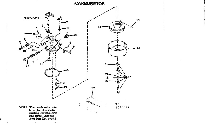 Carburetor Diagram and Parts List for 580323052  Craftsman Engine
