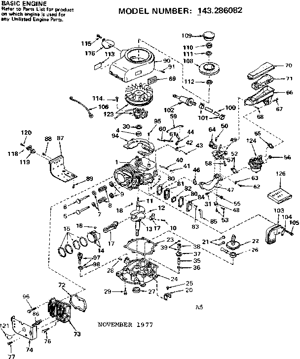 Replacement Parts Diagram and Parts List for 143286082  Craftsman Engine