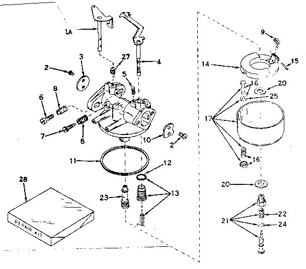 Carburetor Diagram and Parts List for 143619012  Craftsman Engine