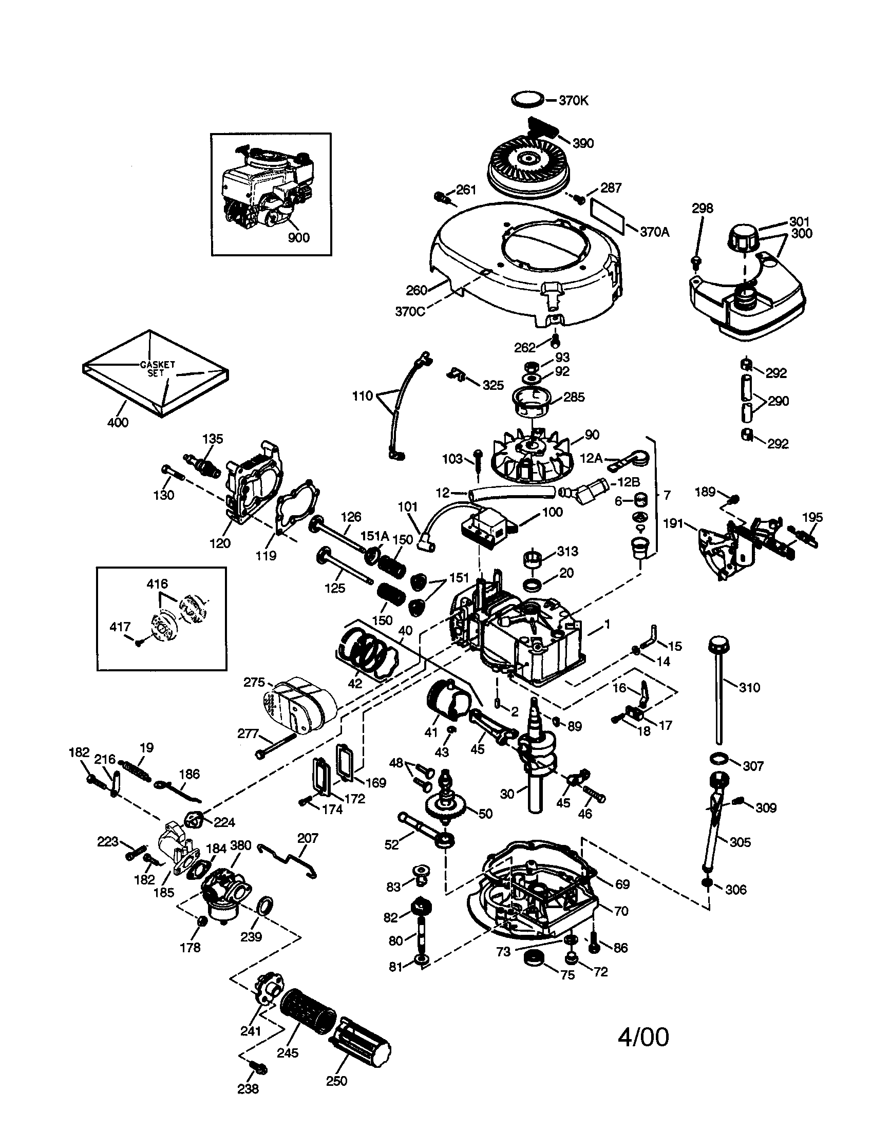 Engine Diagram and Parts List for 143996200  Craftsman Engine