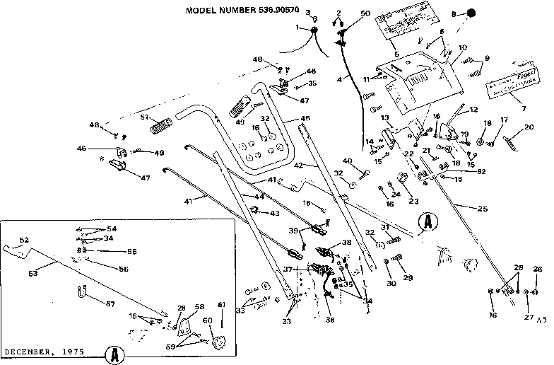 Handle Assembly Diagram and Parts List for 53690570  Craftsman Snow Blower