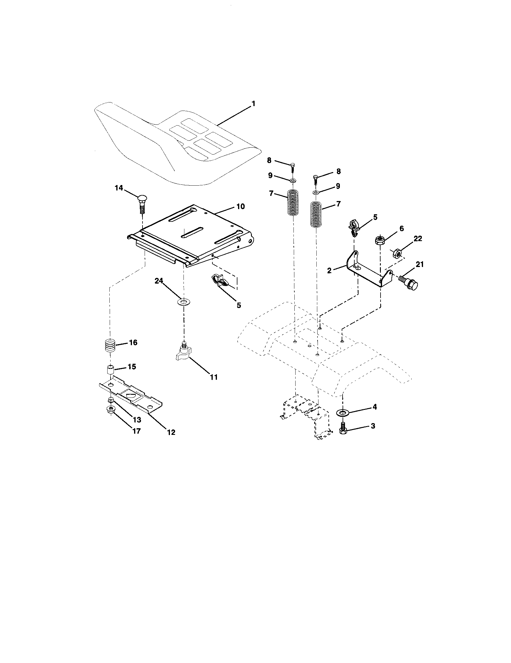 Seat Assembly Diagram and Parts List for 917271851  Craftsman Lawn Tractor