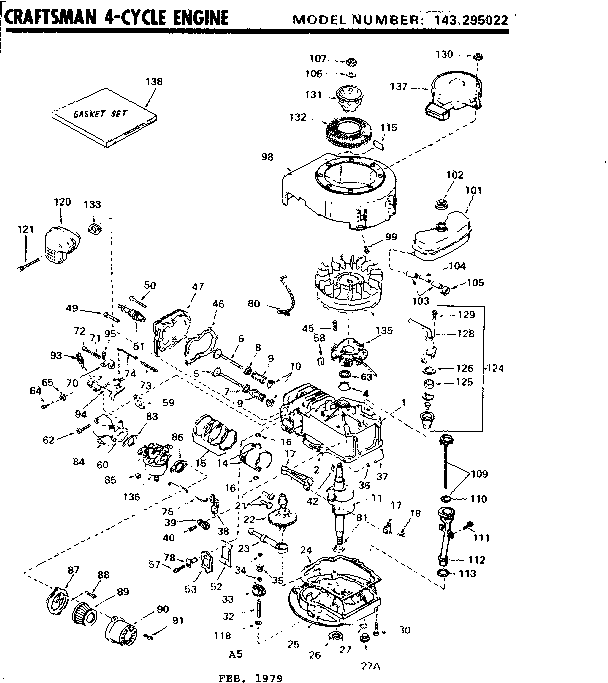 Replacement Parts Diagram and Parts List for 143295022  Craftsman Engine
