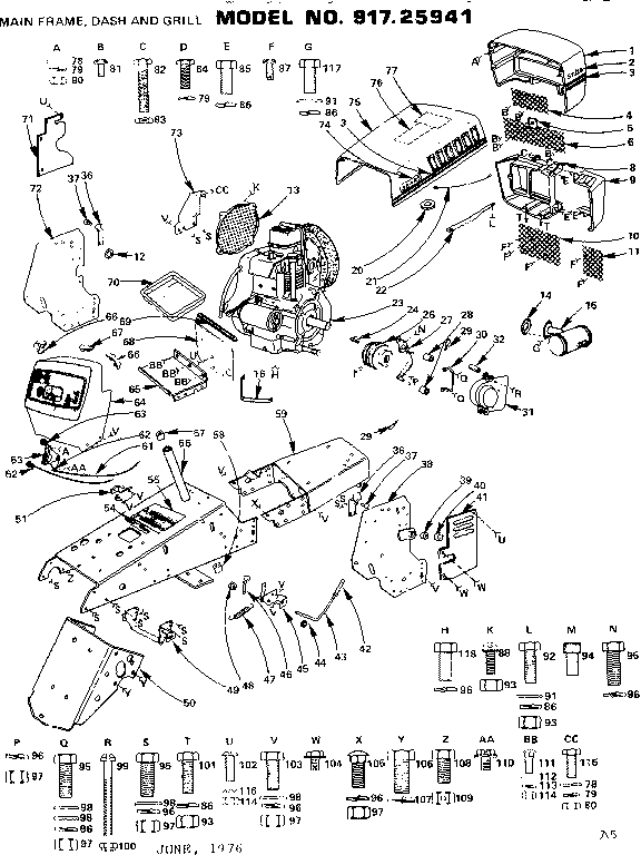 16 Garden Tractor/main Frame, Dash & Grill Diagram and Parts List for 91725941  Craftsman Chainsaw