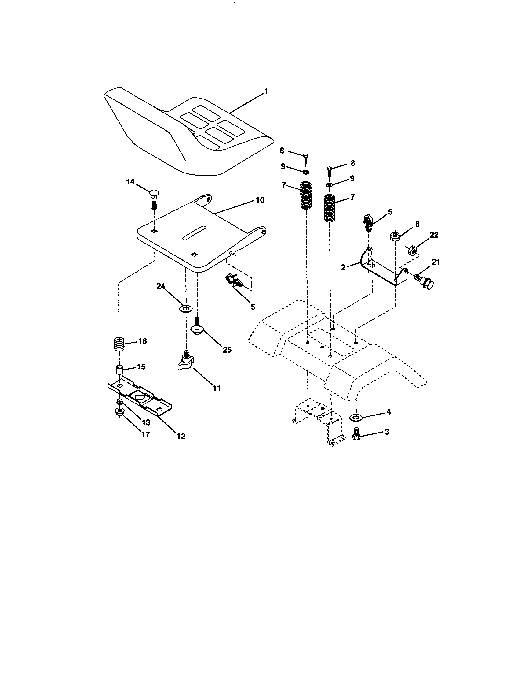 Seat Assembly Diagram and Parts List for 917272082  Craftsman Lawn Tractor