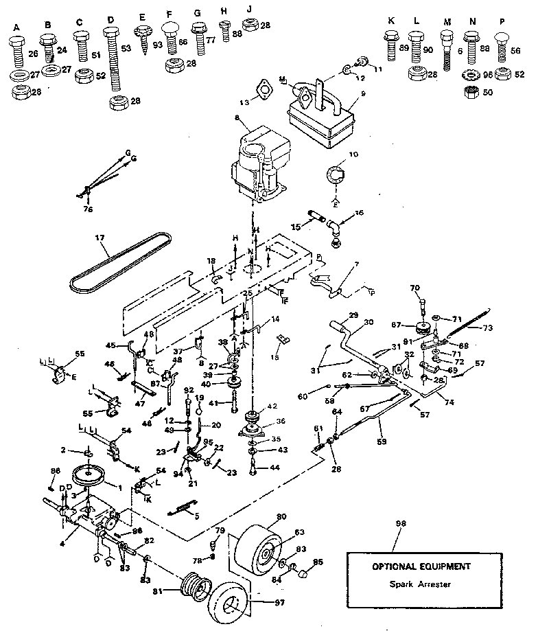 Drive Diagram and Parts List for 917254780  Craftsman Lawn Tractor