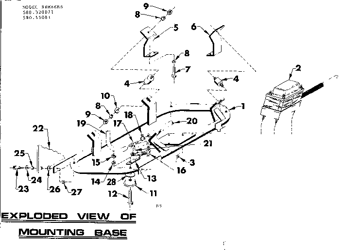 Mounting Base Diagram and Parts List for 580320071  Craftsman Engine