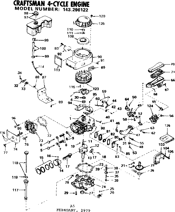 Replacement Parts Diagram and Parts List for 143296122  Craftsman Engine