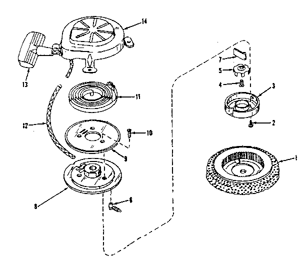 Rewind Starter Diagram and Parts List for 143524041  Craftsman Engine
