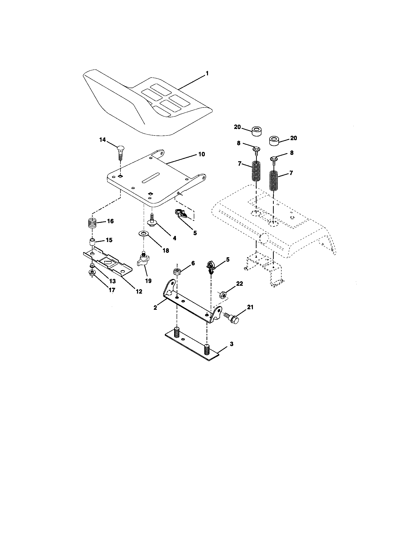 Seat Assembly Diagram and Parts List for 917272954  Craftsman Lawn Tractor