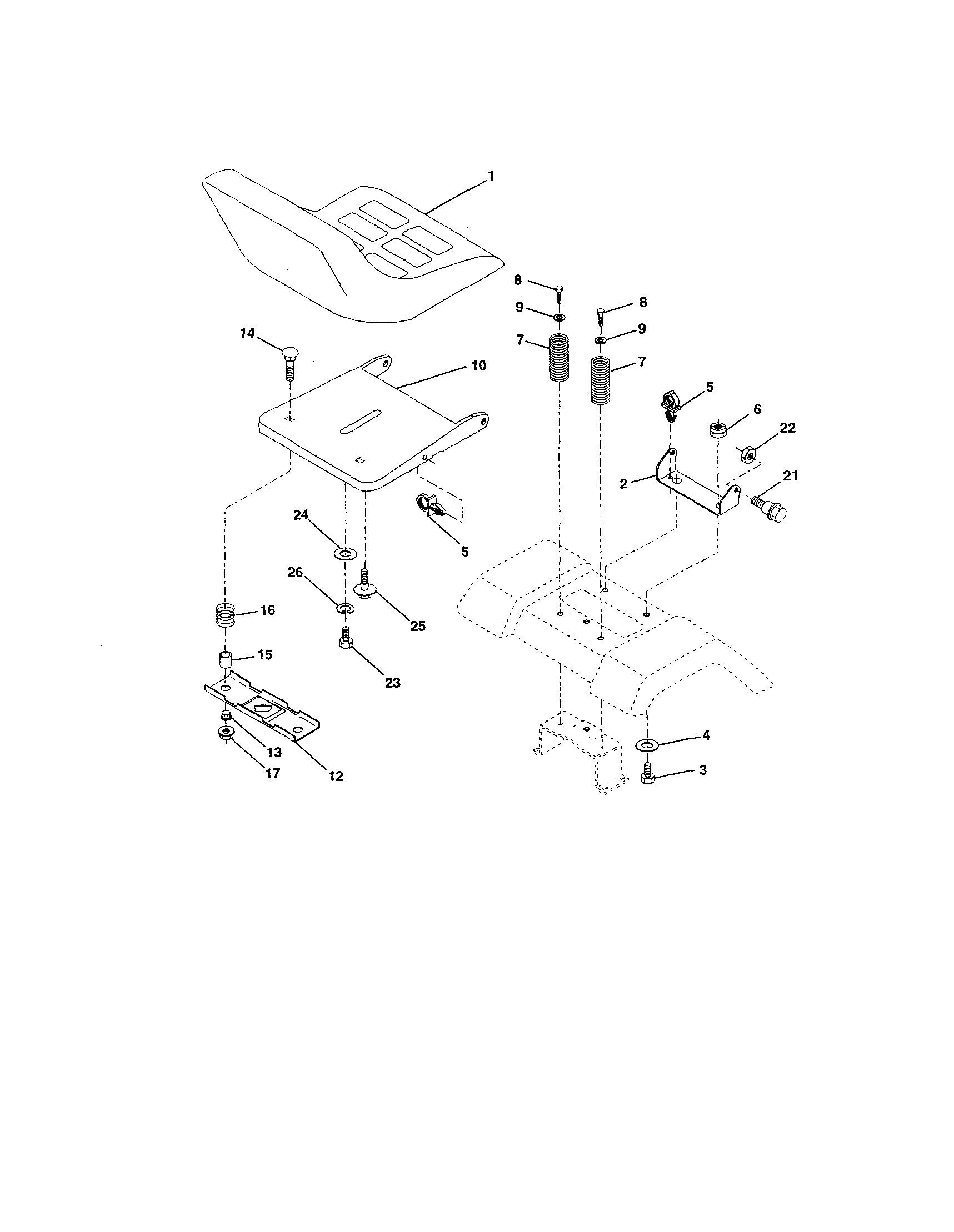 Seat Assembly Diagram and Parts List for 917259920  Craftsman Lawn Tractor