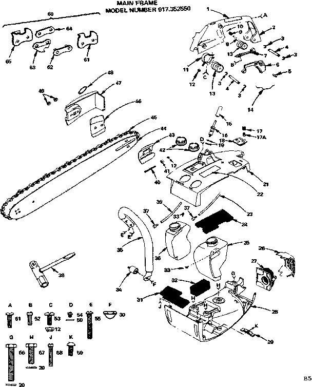 Main Frame Diagram and Parts List for 917352550  Craftsman Chainsaw