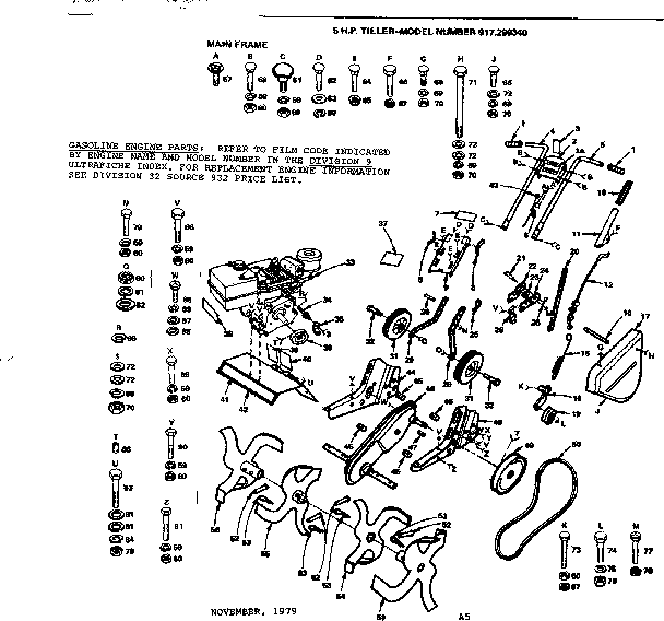 Replacement Parts Diagram and Parts List for 917299340  Craftsman Tiller