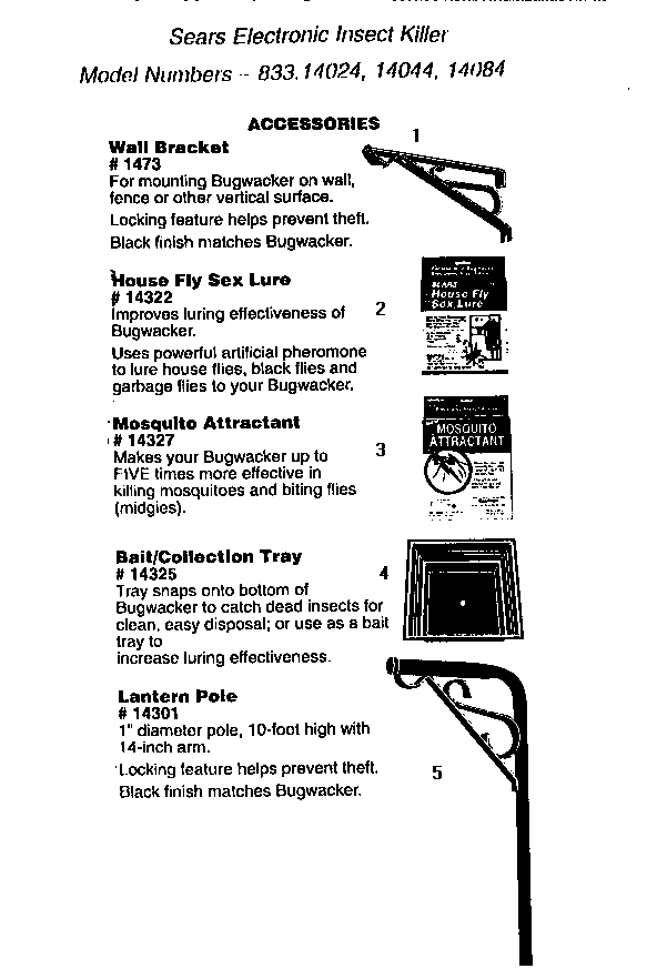 Optional Accessories Diagram and Parts List for 83314024  Craftsman Lighting