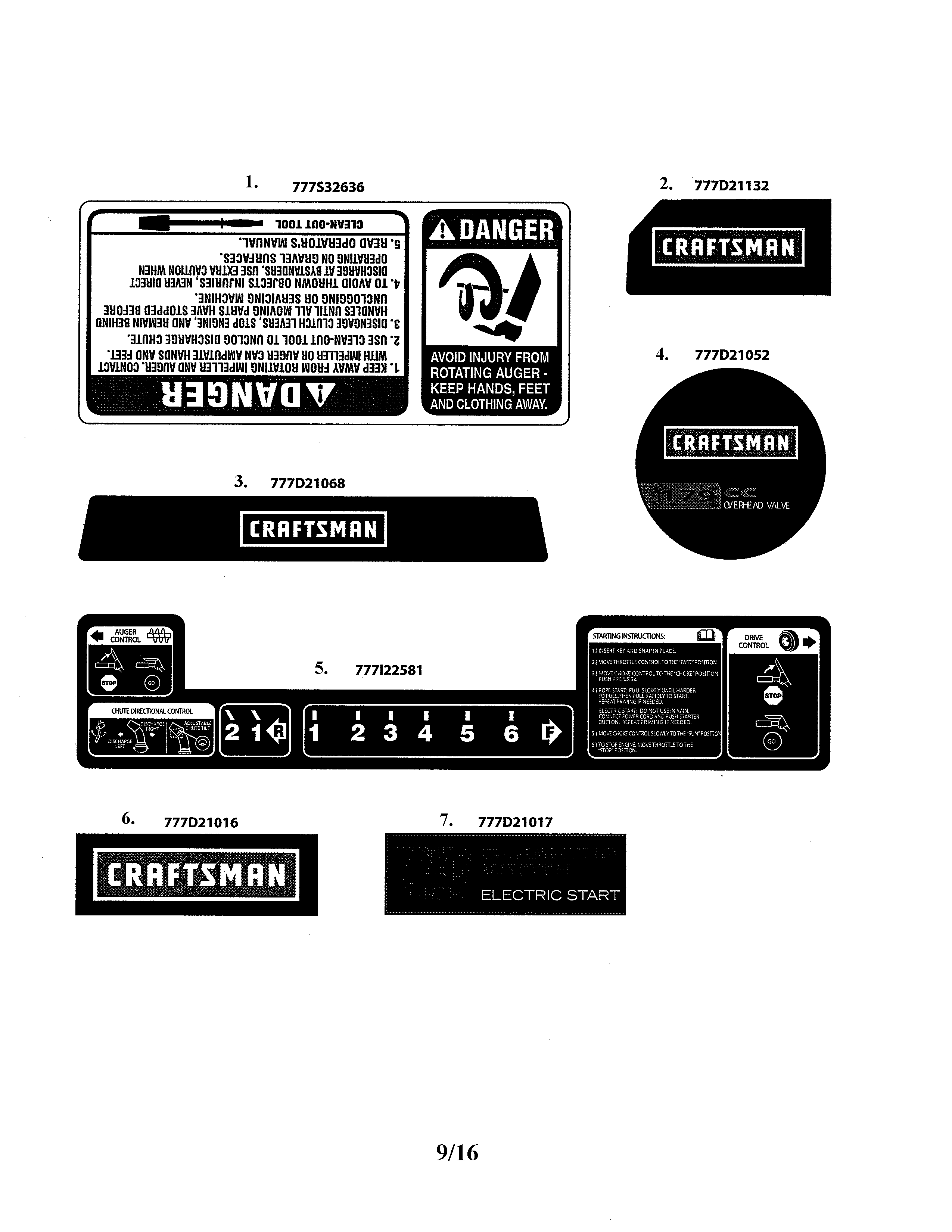 Decals Diagram and Parts List for 247881723  Craftsman Snow Blower