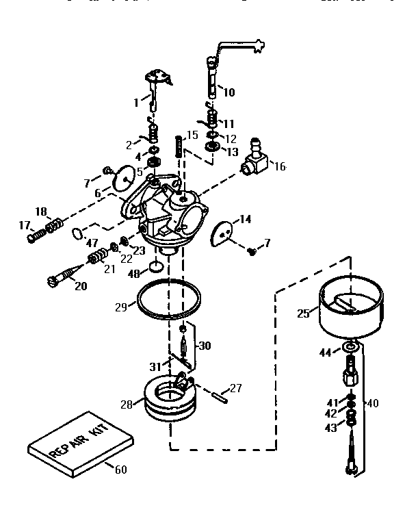 Carburetor Diagram and Parts List for 143665022  Craftsman Engine