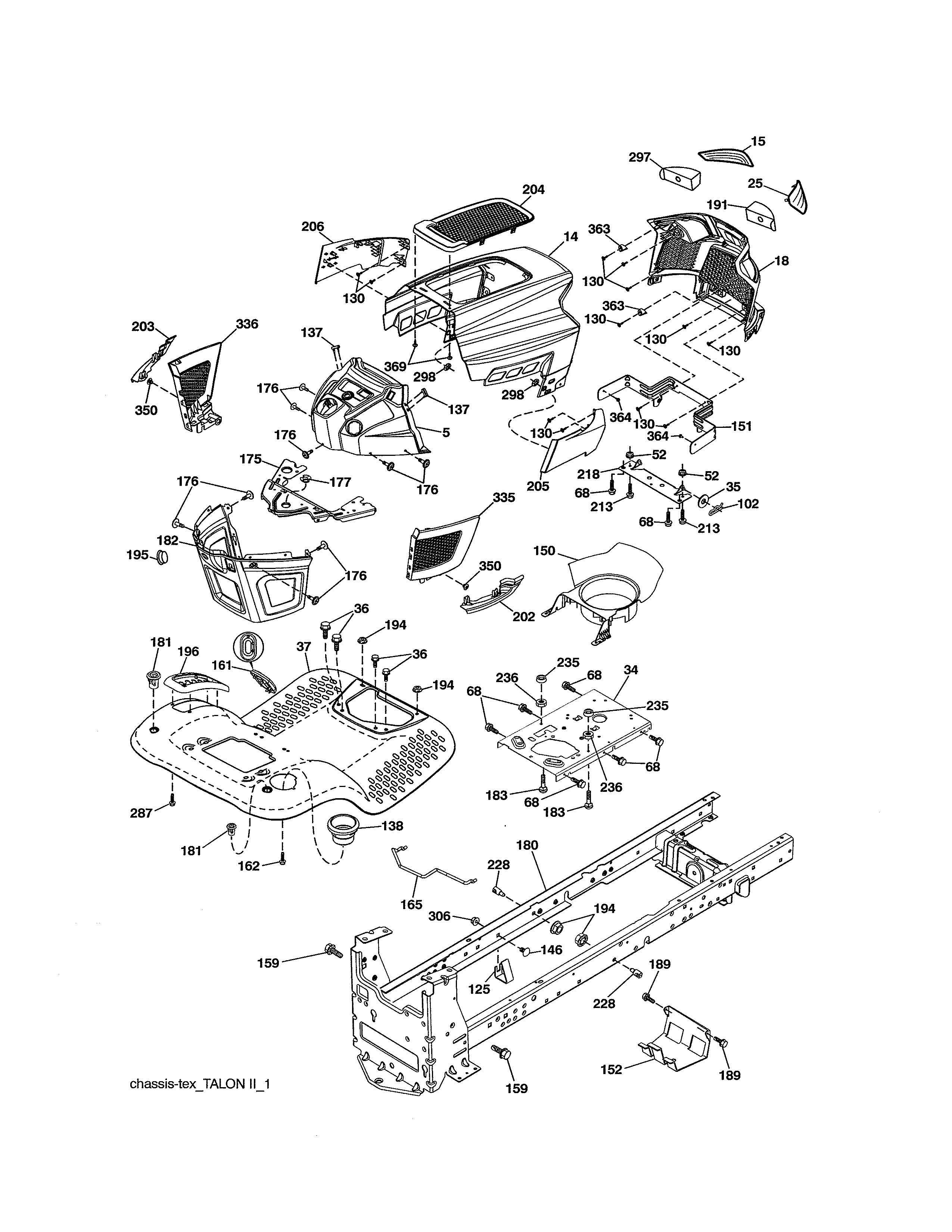 Chassis Assembly Diagram and Parts List for 917988240  Craftsman Lawn Tractor