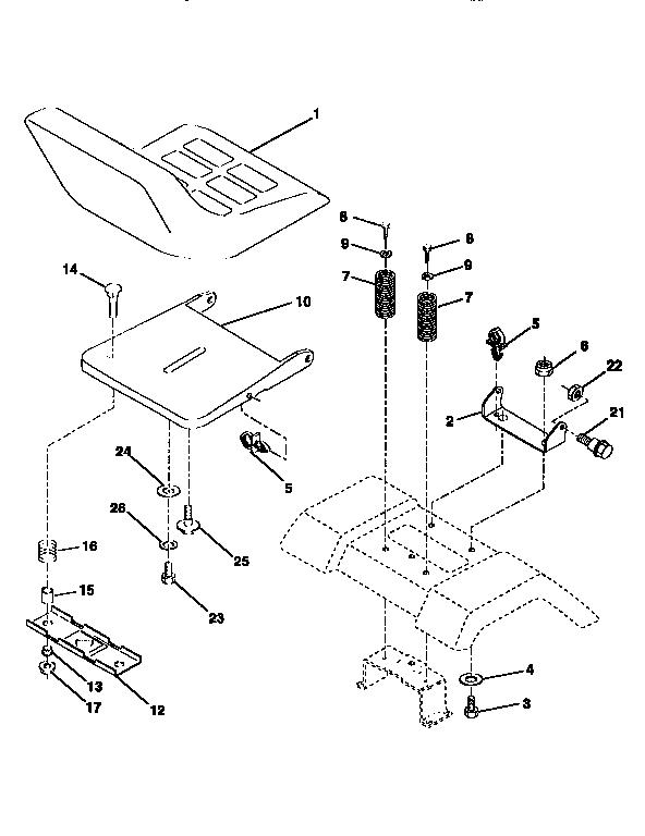 Seat Assembly Diagram and Parts List for 917258501  Craftsman Lawn Tractor