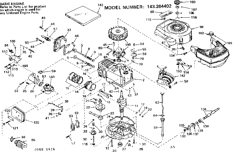 Replacement Parts Diagram and Parts List for 143264402  Craftsman Engine