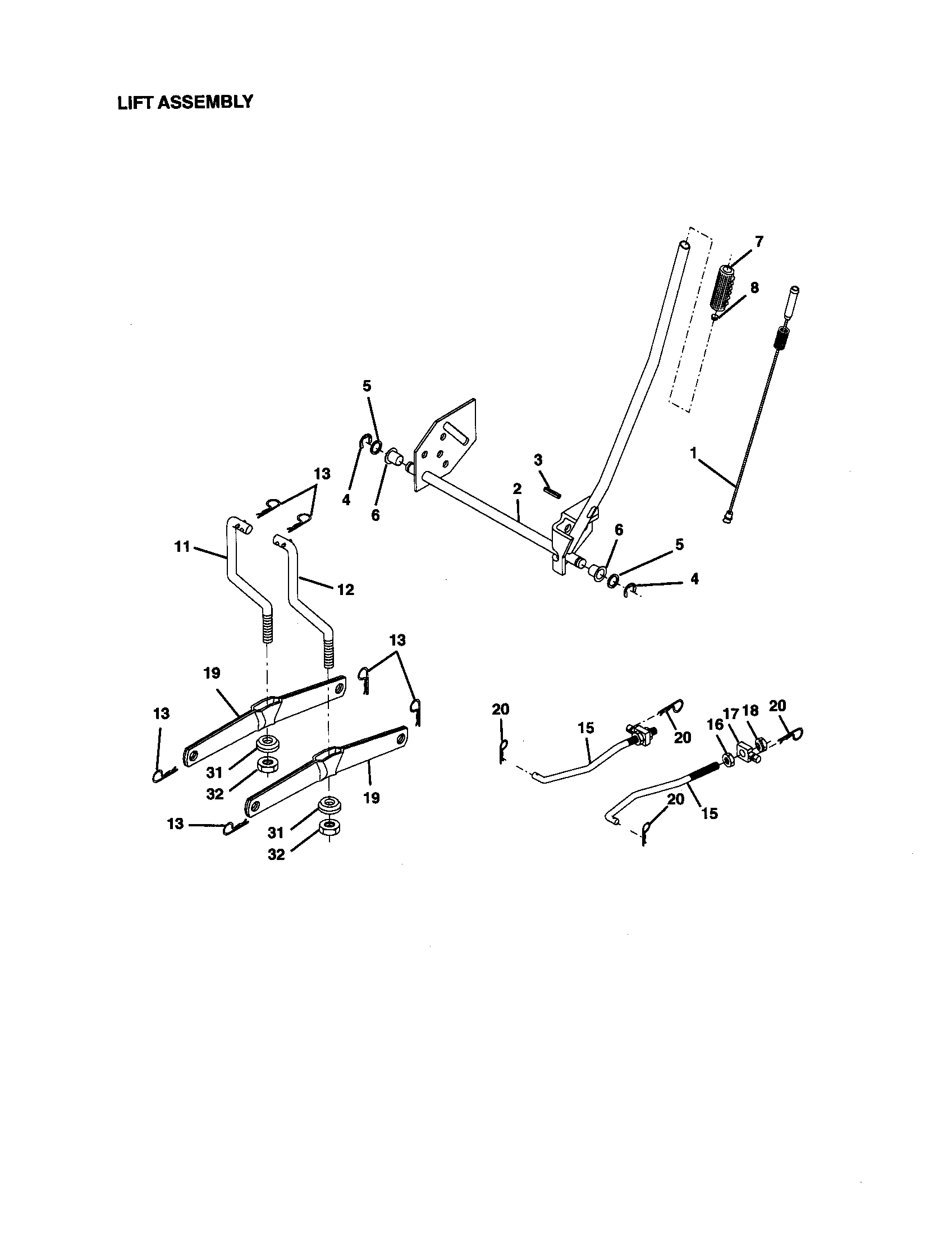 Lift Assembly Diagram and Parts List for 917270743  Craftsman Lawn Tractor