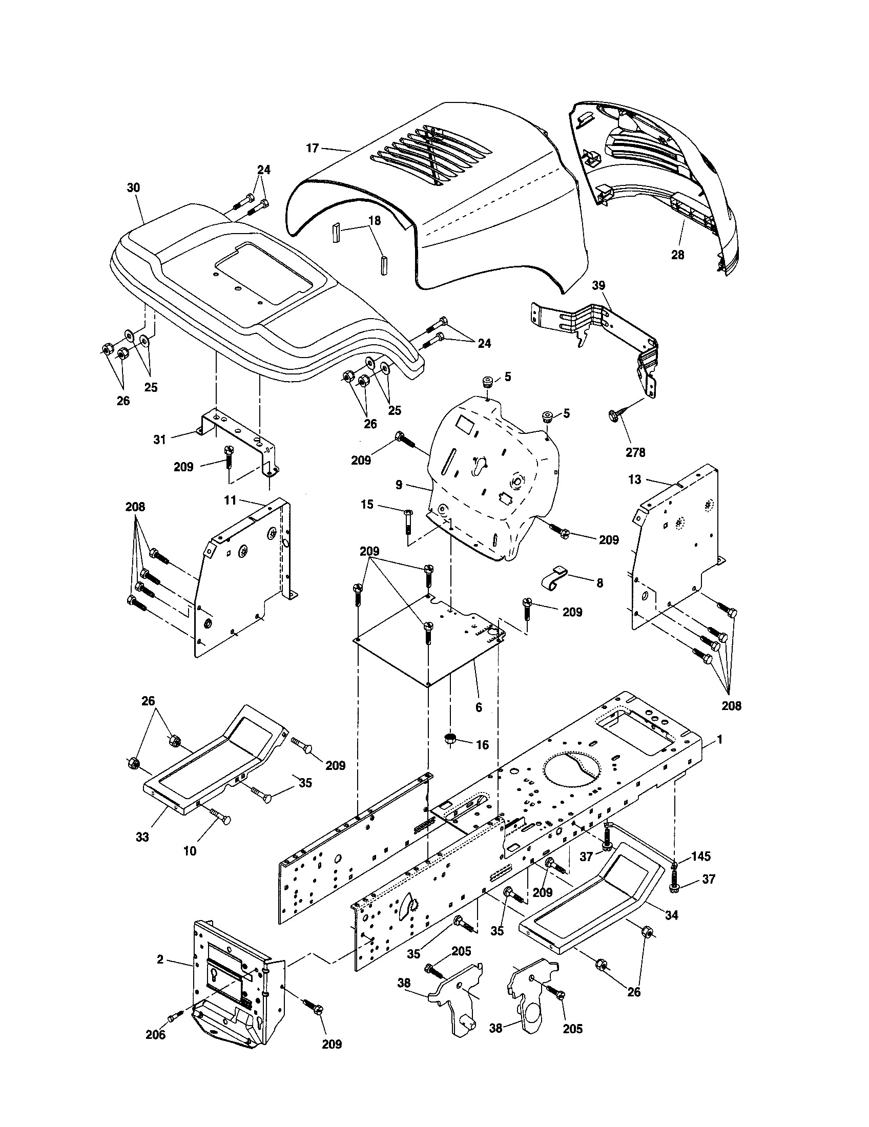 Chassis And Enclosures Diagram and Parts List for 917256340  Craftsman Lawn Tractor
