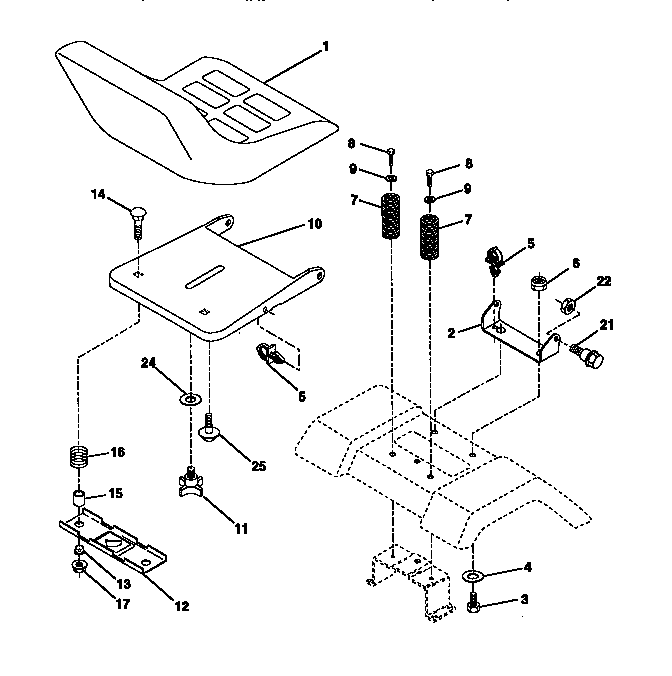 Seat Assembly Diagram and Parts List for 917270720  Craftsman Lawn Tractor
