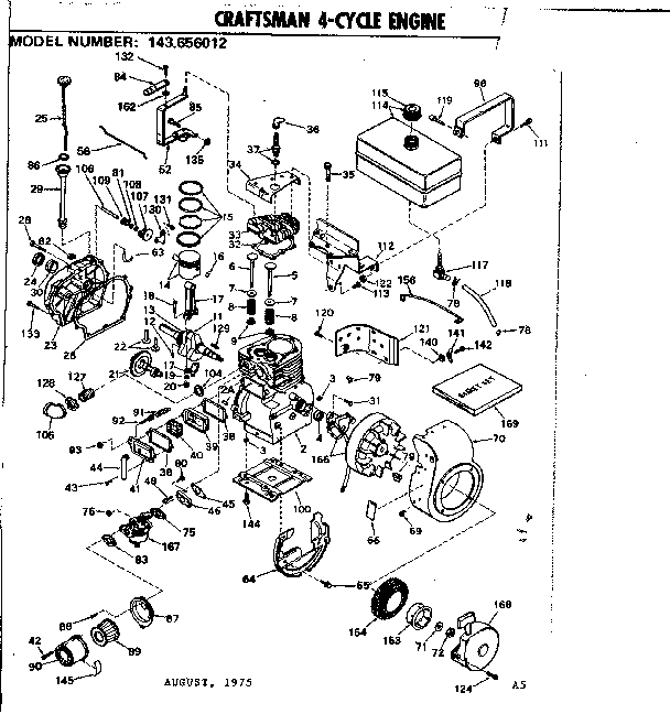 Replacement Parts Diagram and Parts List for 143656012  Craftsman Engine