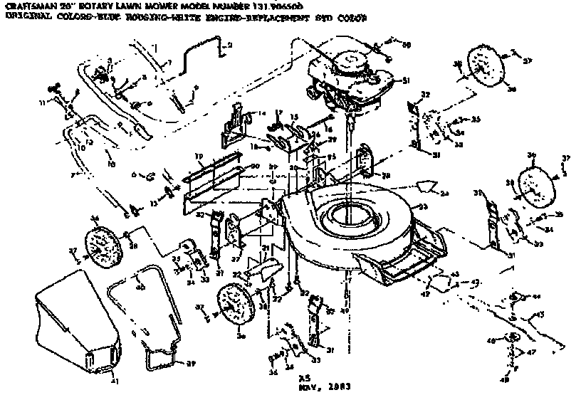Replacement Parts Diagram and Parts List for 131906500  Craftsman Lawn Mower