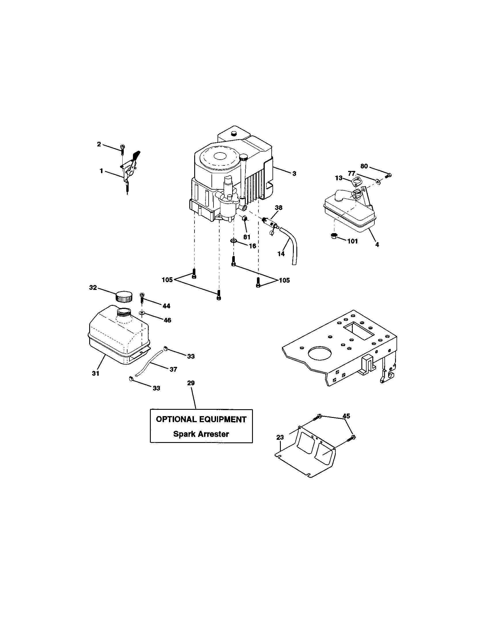 Engine Diagram and Parts List for 917272064  Craftsman Lawn Tractor
