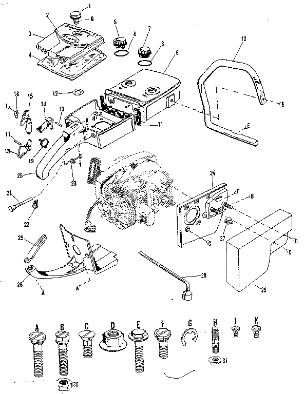 Main Frame Diagram and Parts List for 917351061  Craftsman Chainsaw