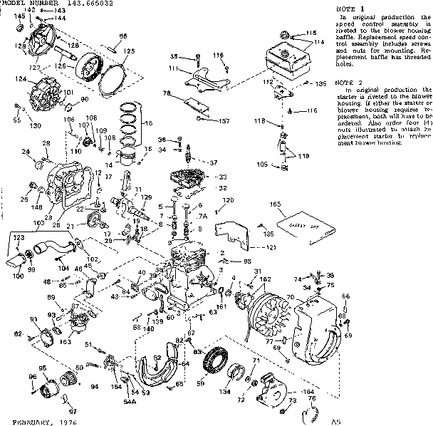 Replacement Parts Diagram and Parts List for 143665032  Craftsman Engine