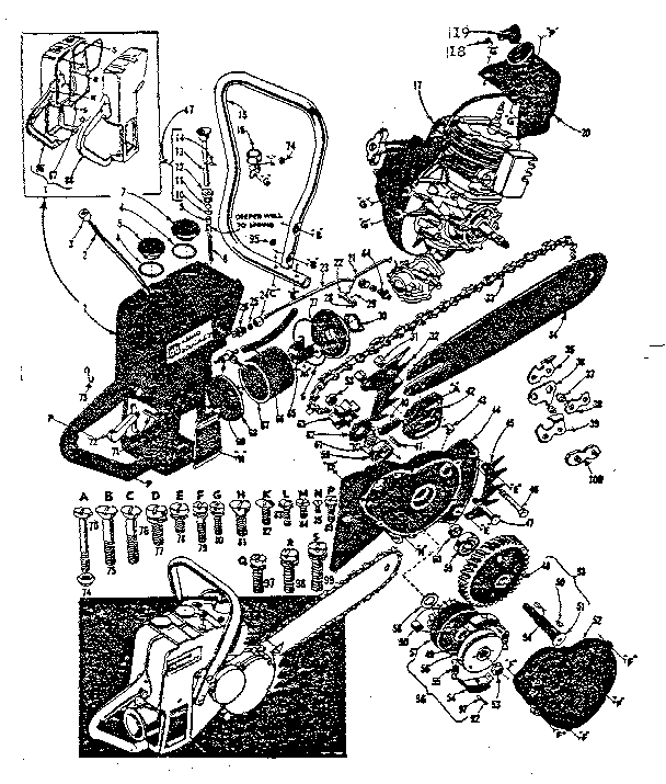 Main Frame Diagram and Parts List for 91760022  Craftsman Chainsaw