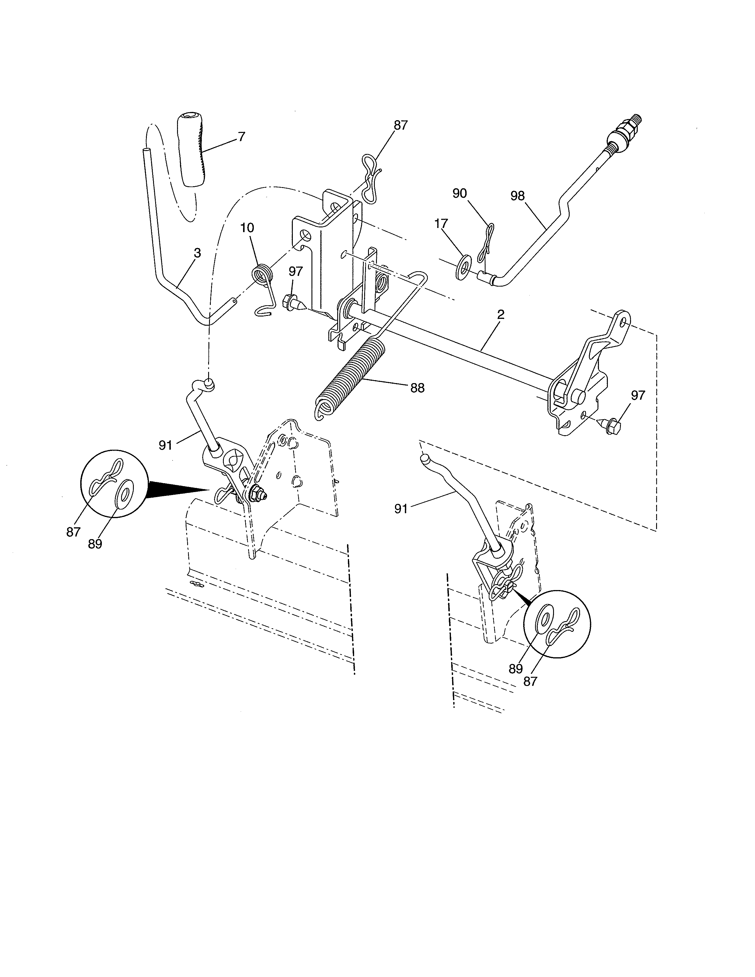 Mower Lift Diagram and Parts List for 917986471  Craftsman Lawn Tractor